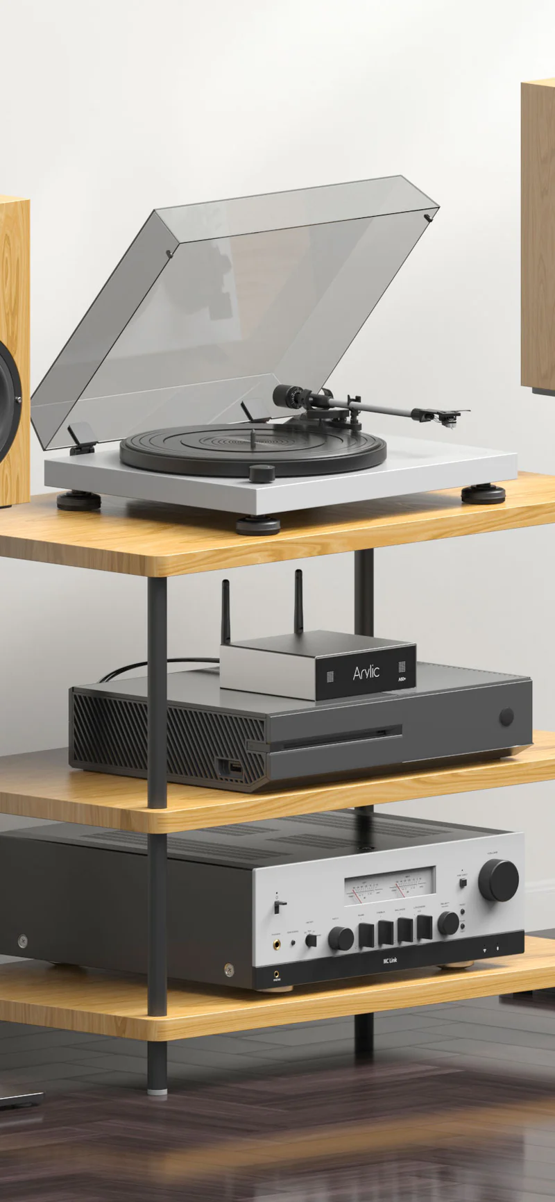 Conexión de amplificador estéreo A50+ y altavoces pasivos.