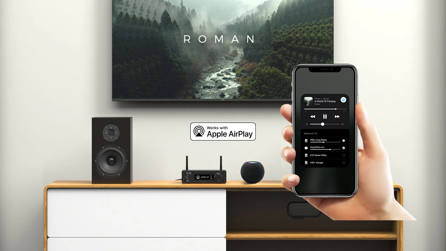 Dispositivo H50 con logo AirPlay 2