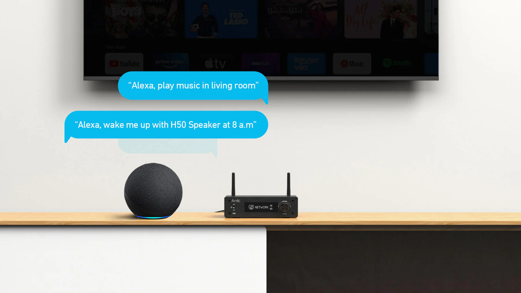 Dispositivo H50 con logo Alexa